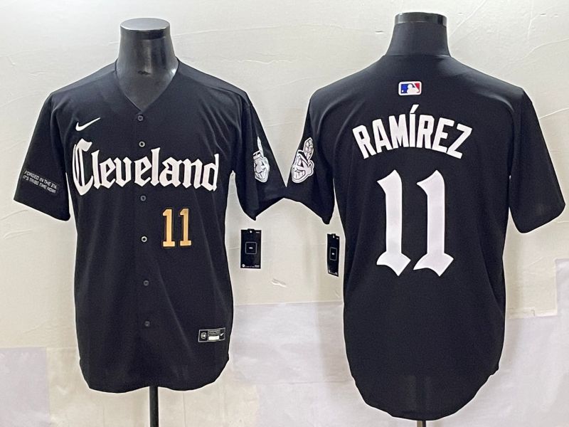 Men 2025 Cleveland Indians #11 Ramirez Black Five generations Joint Name Nike MLB Jersey style 7